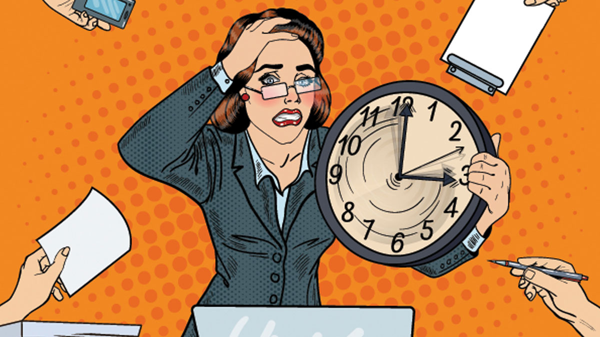 Chronic Stress Effects the Body. Image: A woman shows signs of stress due to demands on her time.