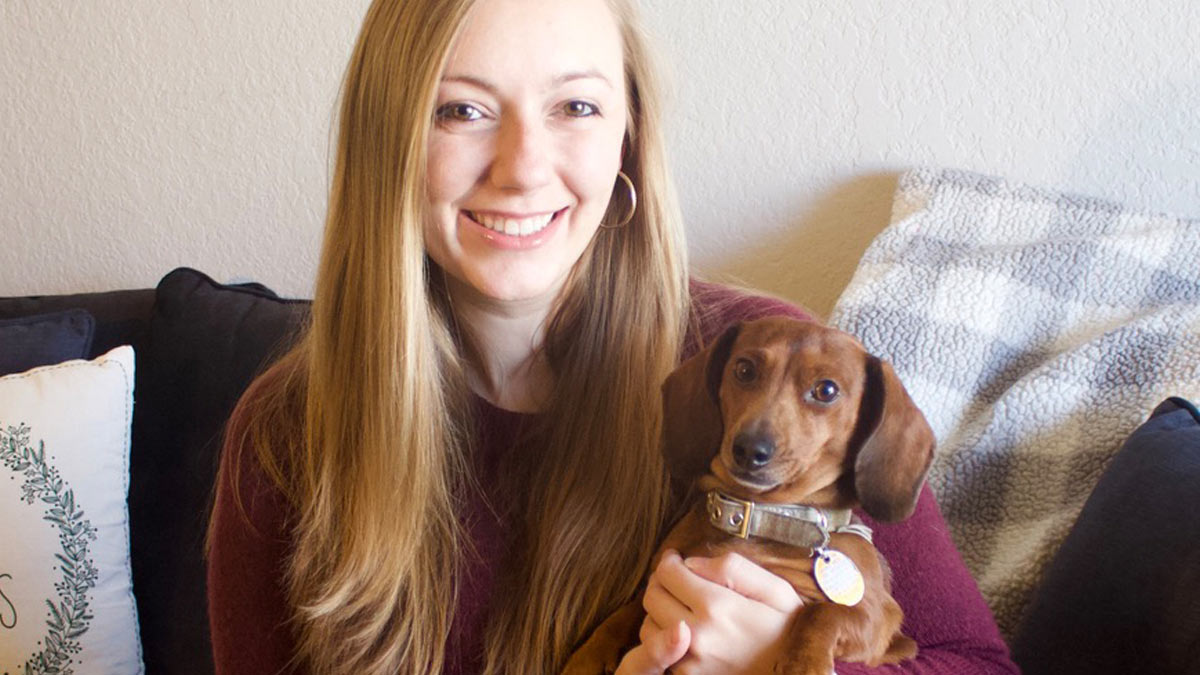 Dr. Esther Schow of Veterinary Specialty Care with a miniature Dachshund