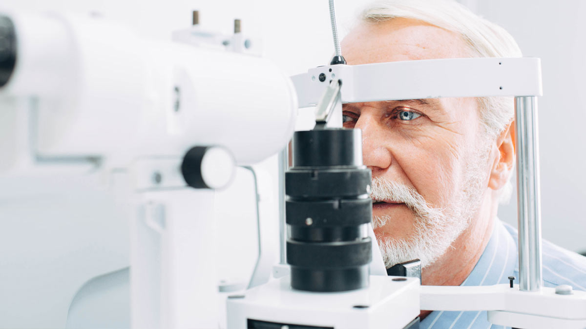 A man gets a retinal exam.