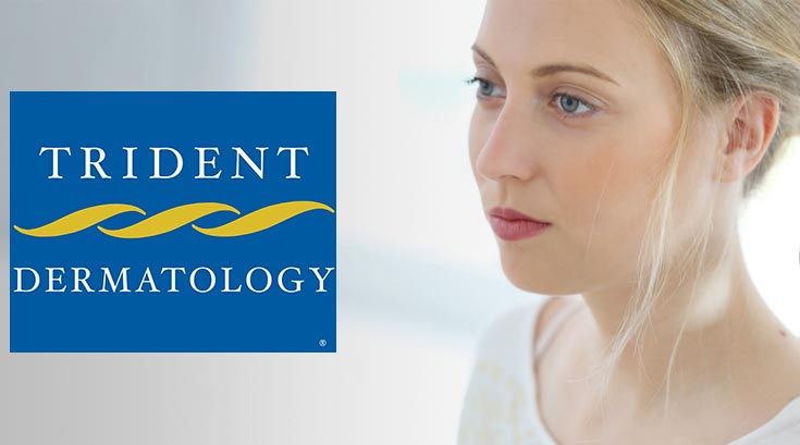 Trident Dermatology patient and Trident Dermatology logo