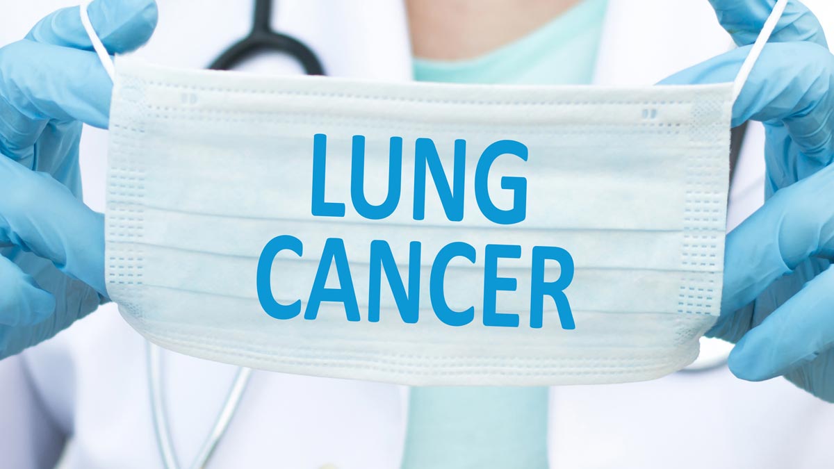 A facial mask with the words Lung Cancer on it.