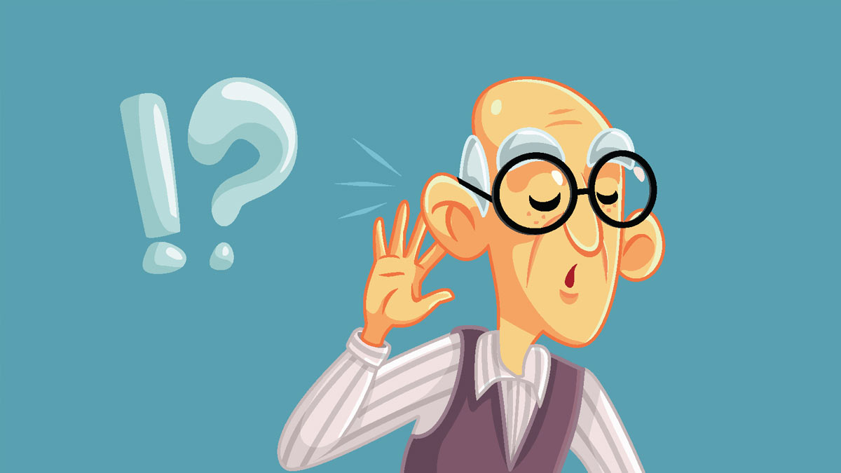 Illustration: an elderly man with a hearing dificit