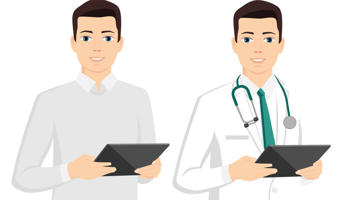 Graphic of Doctor Wearing Casual Attire vs Traditional White Coat