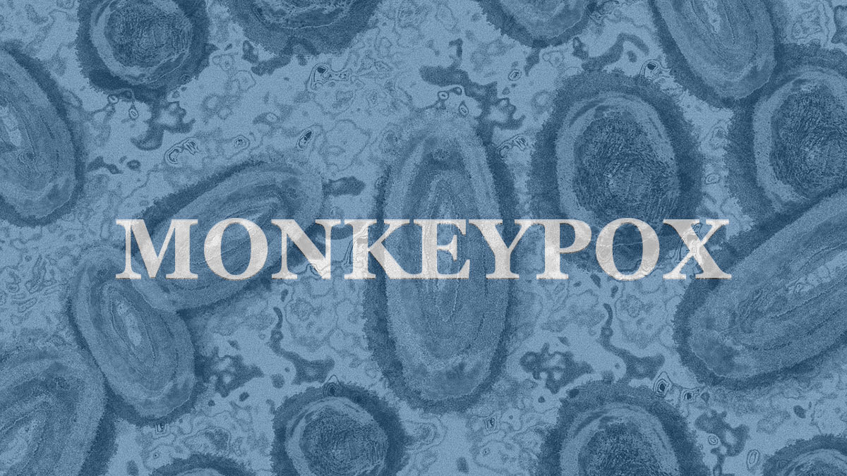 Monkeypox virus illustration with text on top