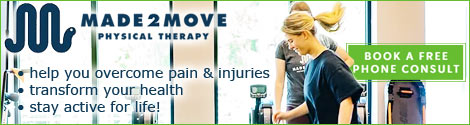 Ad: Made2Move Physical Therapy. Never worry about pain again. Get back to doing what you love.