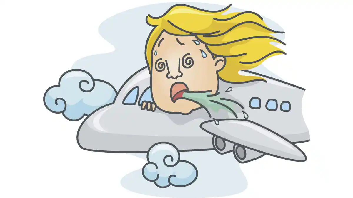 Illustration of an airplane passenger vomiting