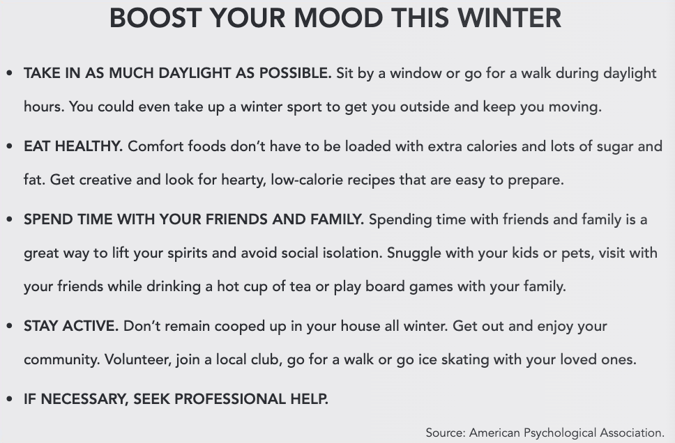 Graphic of ways to boost your mood this winter