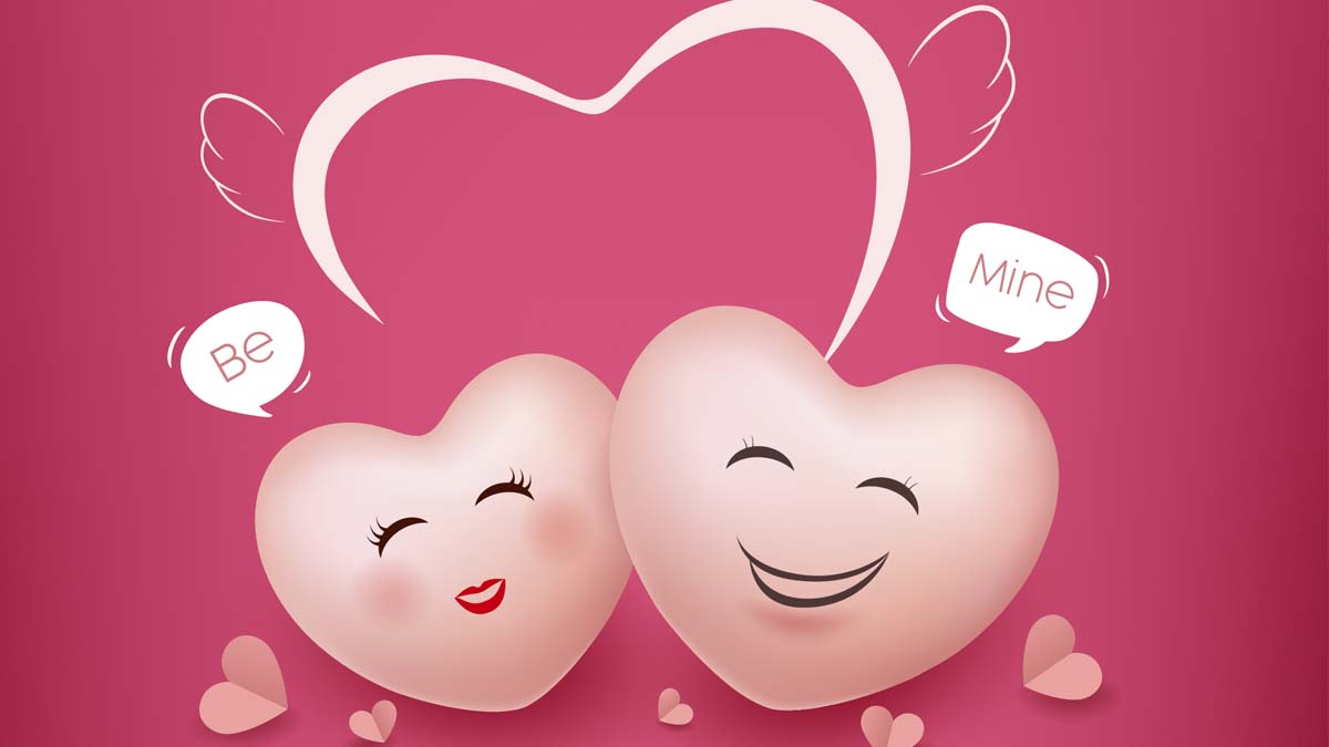 Graphic of two hearts smiling