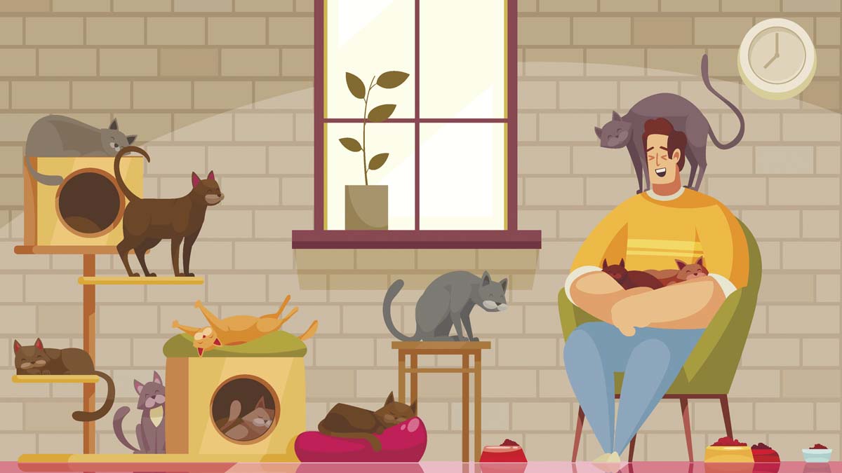 Graphic of a person sitting with pets