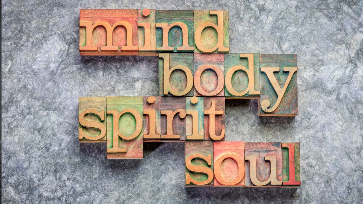 Photo of the words 'mind,' 'body,' 'spirit,' and 'soul'.