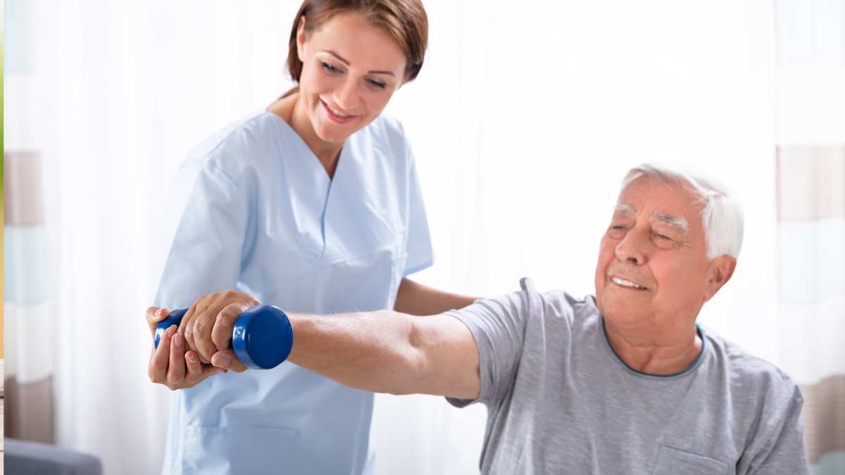 Photo of an older man and a nurse