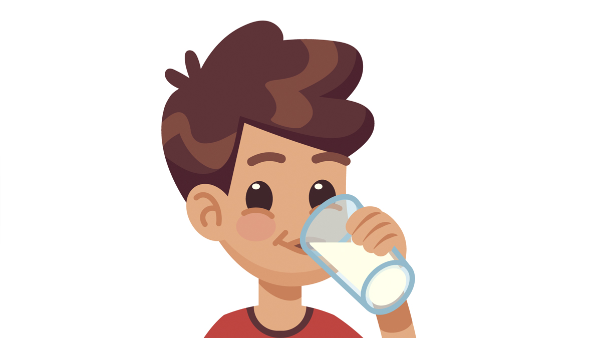 Photo of a child who is drinking a glass of milk